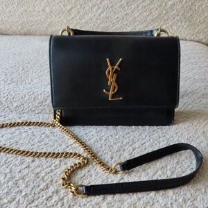 AUTHENTIC SAINT LAURENT 2020 BLACK LEATHER SUNSET WALLET ON CHAIN BAG WITH STRAP